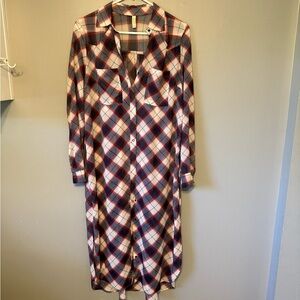 Free People Red and Blue Plaid Long Sleeve Dress/Shirt